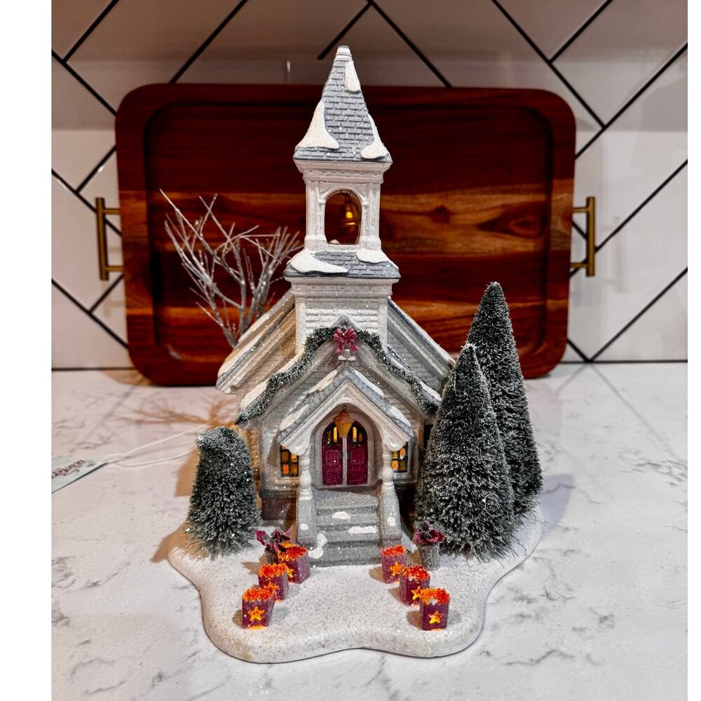 Department 56 Winter's Frost Wooddale Church glitter-dusted collection lights up